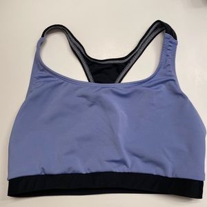 GUC Med Prosport sports bra black mesh back periwinkle blue front miss stitches